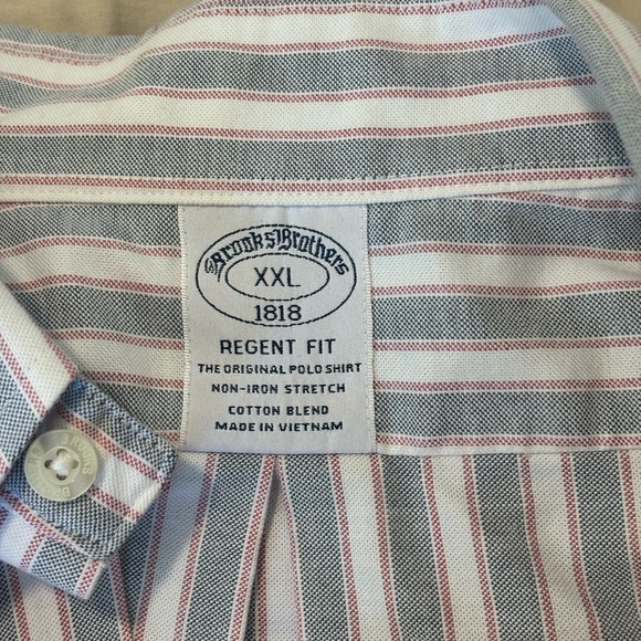 Mens Brooks Brothers Men’s XXL Button Down Dress Shirt Blue White Striped - Picture 3 of 5